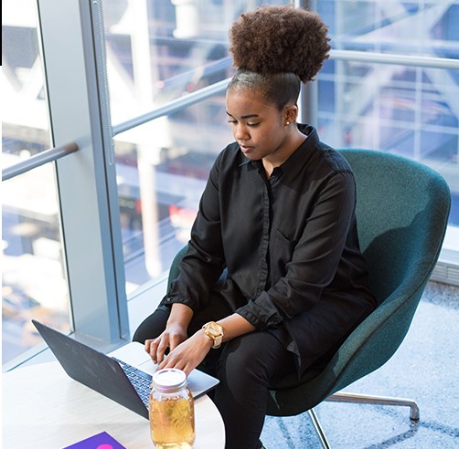 Student working at laptop