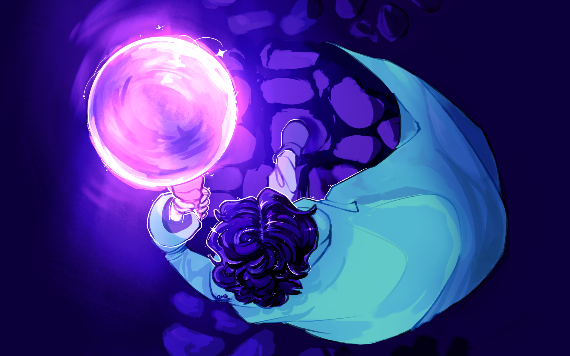 cartoon artwork of an overhead view of a wizard