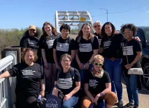 West Students standing on Pettus Bridge 