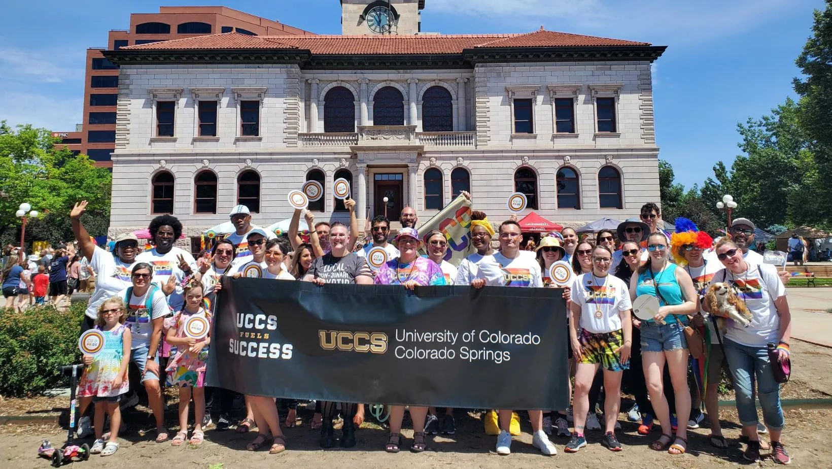 Group of UCCS students and faculty in front of City Hall 